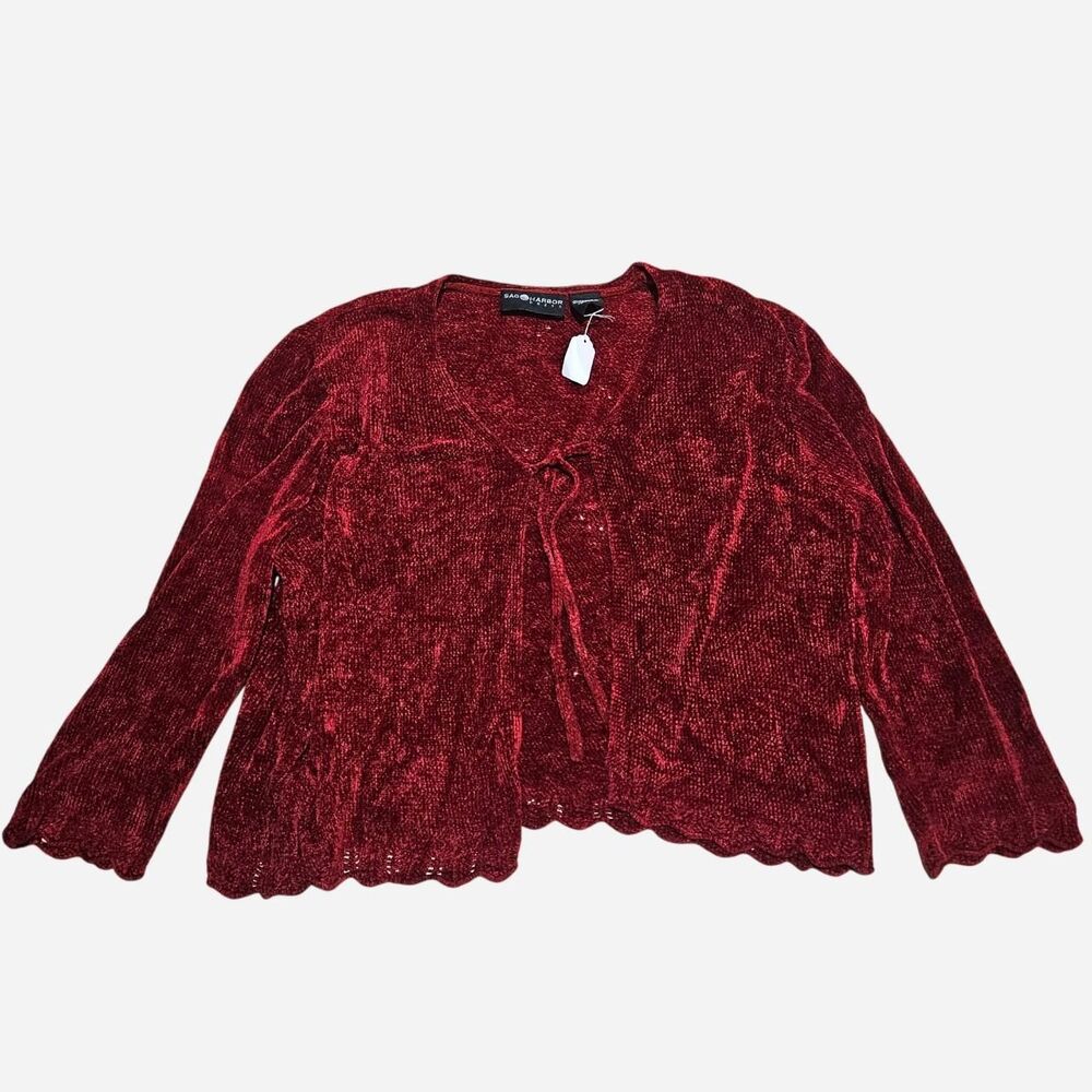 90s y2k whimsigoth grunge red knit shrug front tie